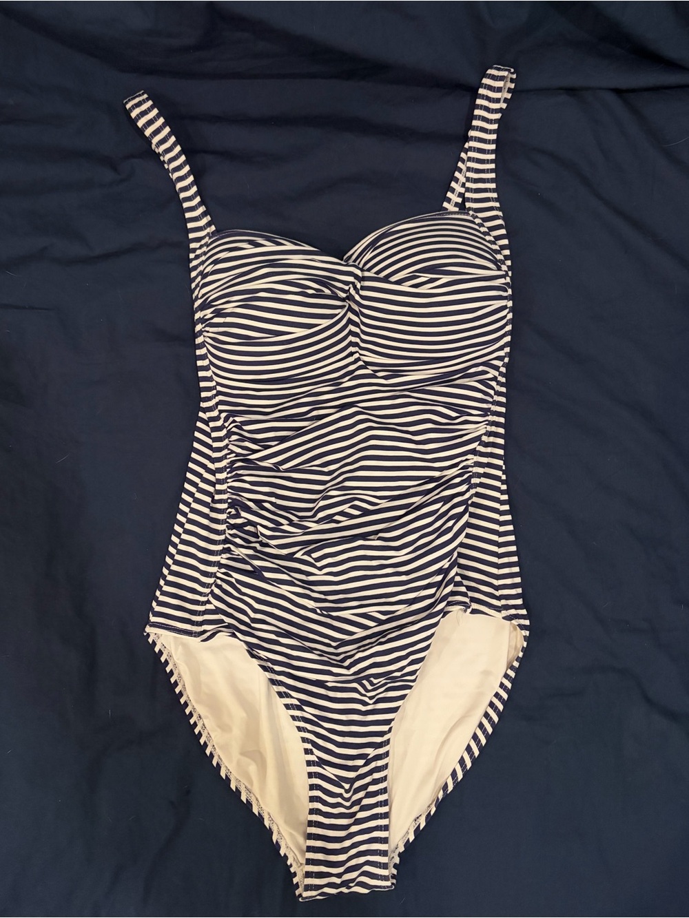 Navy & White Striped Ruched One-Piece Swimsuit